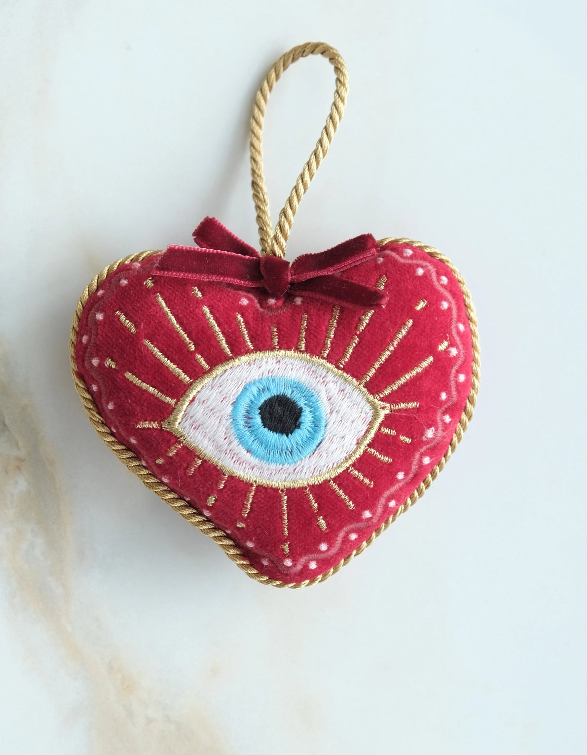 Embroidered Velvet Evil Eye Ornament