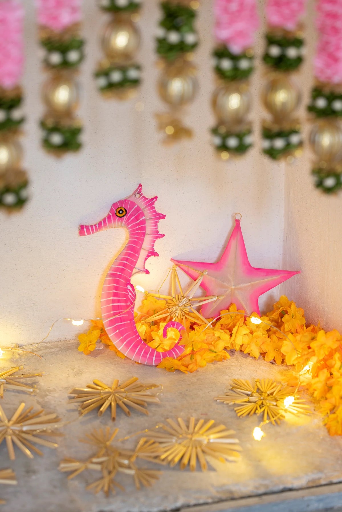 Hanging Hand-Painted Bamboo & Silk Sea Horse