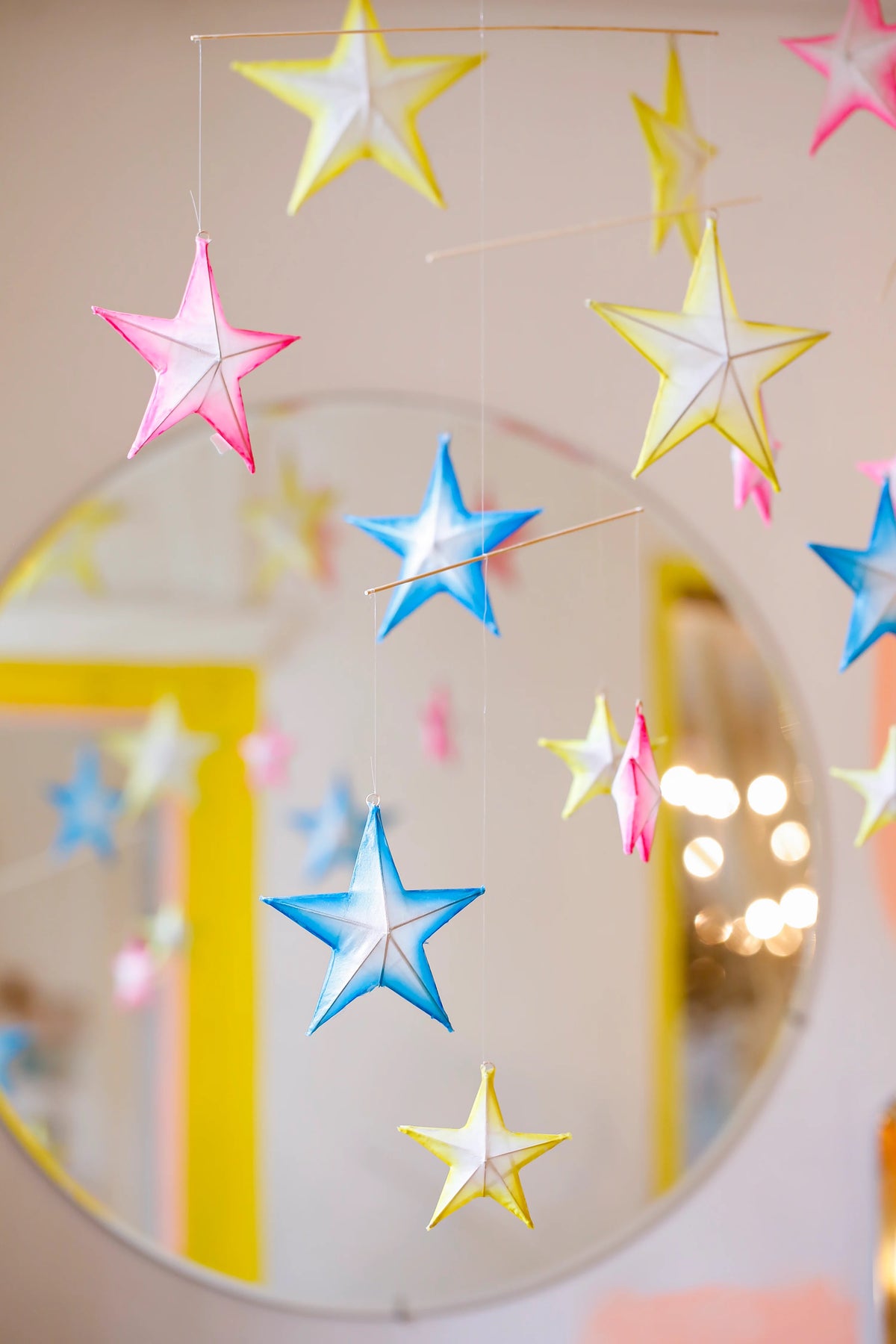 Hand-painted Silk & Bamboo Star Mobile