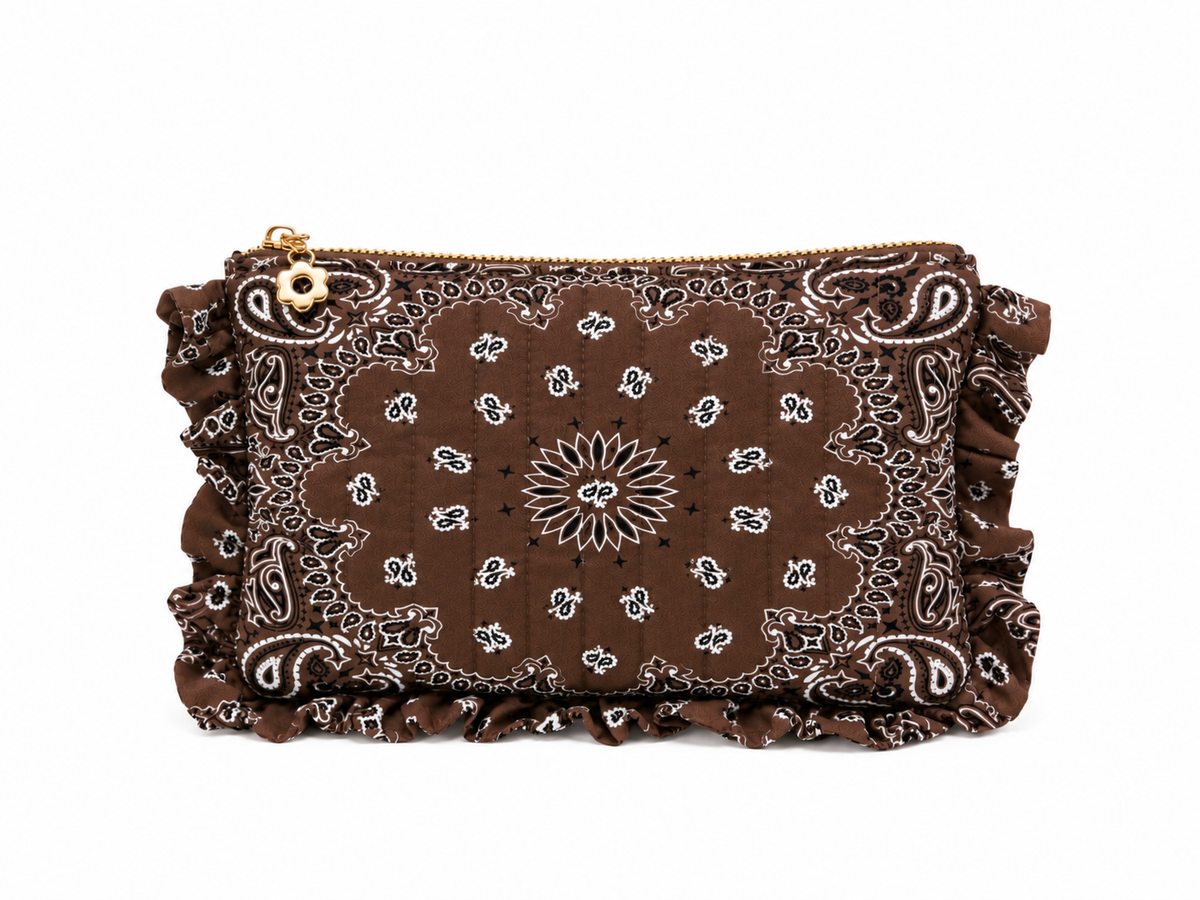 Bandana Print Everything Pouch in Chocolate Brown