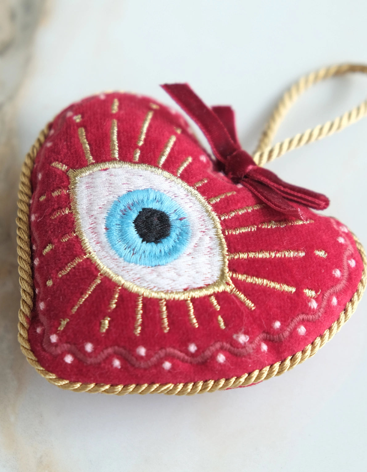 Embroidered Velvet Evil Eye Ornament