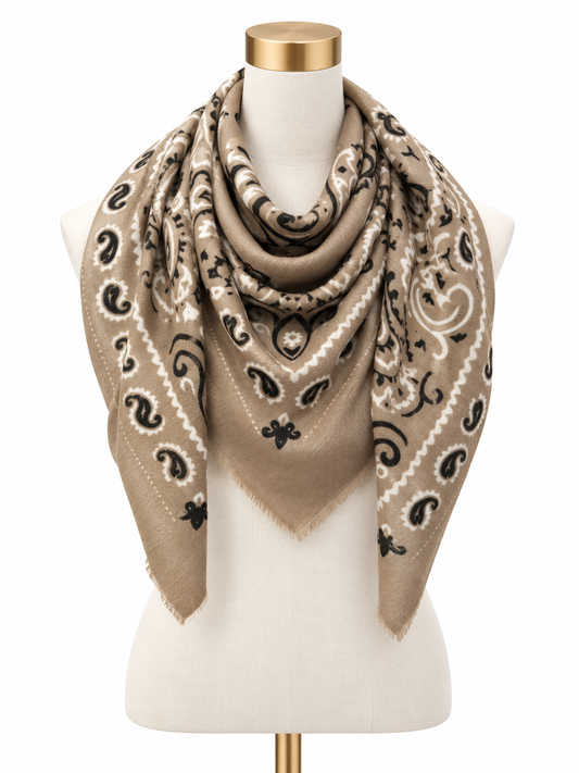 Oversized Bandana Scarf in Light Taupe